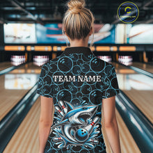 Load image into Gallery viewer, Black and Blue Camo Shark Bowling Polo, Quarter Zip Shirt For Women Custom Team Shark Bowling jerseys NQS11338