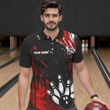 Load image into Gallery viewer, Black and Red Mens bowling shirts Custom retro bowling ball and pins bowling team league jerseys NQS9454