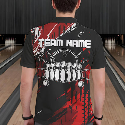 Black and Red Mens bowling shirts Custom retro bowling ball and pins bowling team league jerseys NQS9454