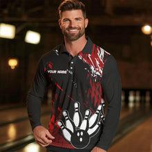 Load image into Gallery viewer, Black and Red Mens bowling shirts Custom retro bowling ball and pins bowling team league jerseys NQS9454