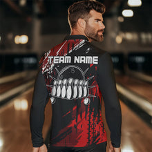 Load image into Gallery viewer, Black and Red Mens bowling shirts Custom retro bowling ball and pins bowling team league jerseys NQS9454