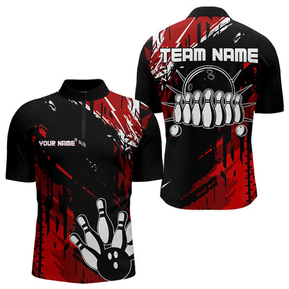 Black and Red Mens bowling shirts Custom retro bowling ball and pins bowling team league jerseys NQS9454