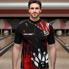 Load image into Gallery viewer, Black and Red Mens bowling shirts Custom retro bowling ball and pins bowling team league jerseys NQS9454