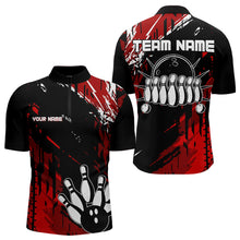 Load image into Gallery viewer, Black and Red Mens bowling shirts Custom retro bowling ball and pins bowling team league jerseys NQS9454