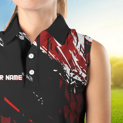 Black and Red Womens Golf Sleeveless Polo Shirts Custom retro golf ball clubs golf team league jerseys NQS9455