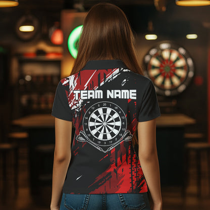 Retro Black Red Pattern Custom Darts Polo, Quarter-Zip Shirts For Women Dart Team Jerseys NQS9456