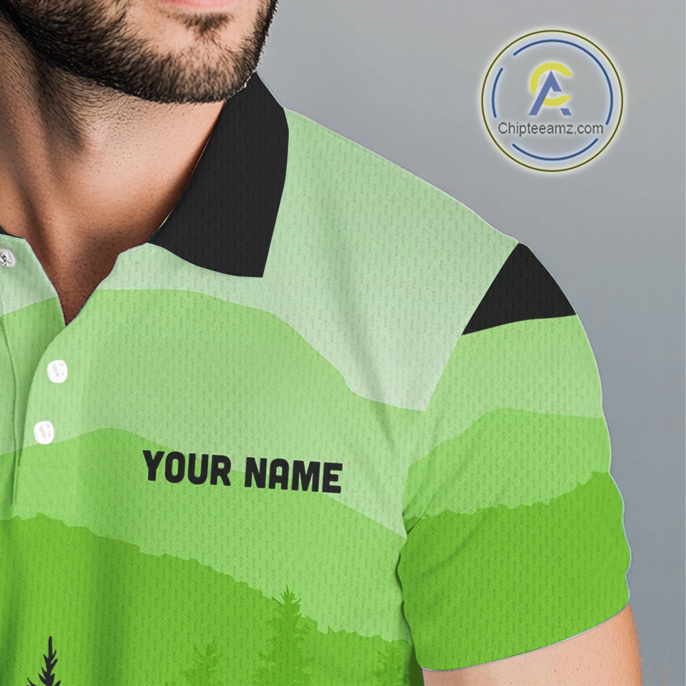 Green pattern forest Mens Disc golf polo shirts Custom team disc golf jerseys for men NQS10027