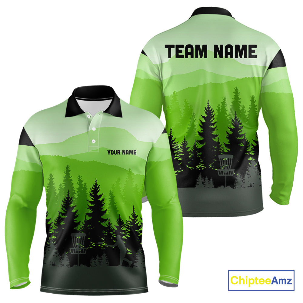 Green pattern forest Mens Disc golf polo shirts Custom team disc golf jerseys for men NQS10027
