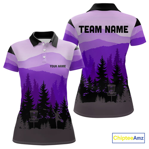 Purple pattern forest Women Disc golf polo shirts Custom team disc golf jerseys for ladies NQS10028