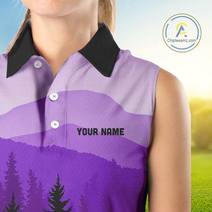 Purple pattern forest Womens sleeveless polo shirt Custom team disc golf jerseys for ladies NQS10028