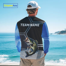 Load image into Gallery viewer, Black and Blue Bass Fishing custom Largemouth Bass Performance Long Sleeve sun protection Shirts NQS10031