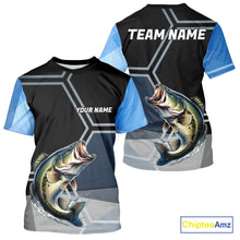 Load image into Gallery viewer, Black and Blue Bass Fishing custom Largemouth Bass Performance Long Sleeve sun protection Shirts NQS10031