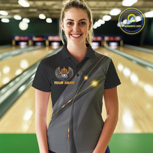 Load image into Gallery viewer, Black and Gold Crown Bowling ball wings Bowling Shirts For Women Custom Bowling Team Outfits NQS10549