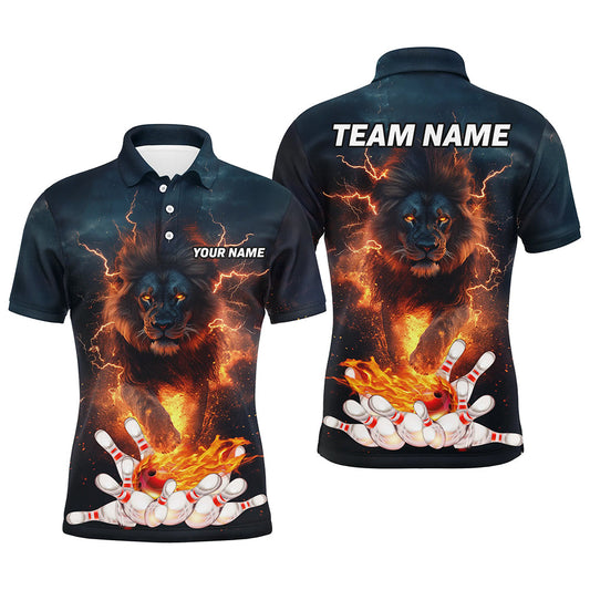 Lightning thunder storm Lion Flame Bowling Polo, Quarter Zip Shirt For Men Custom Bowling Team Jersey NQS8567