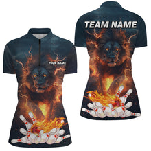 Load image into Gallery viewer, Lightning thunder storm Lion Flame Bowling Polo, 1/4 Zip Shirt For Women Custom Bowling Team Jersey NQS8567