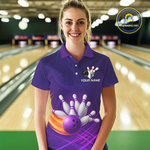 Load image into Gallery viewer, Purple Flame Bowling Polo, Quarter Zip Shirts For Women Custom Team Bowling Jersey Uniform NQS10768