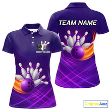 Load image into Gallery viewer, Purple Flame Bowling Polo, Quarter Zip Shirts For Women Custom Team Bowling Jersey Uniform NQS10768