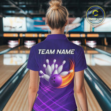 Load image into Gallery viewer, Purple Flame Bowling Polo, Quarter Zip Shirts For Women Custom Team Bowling Jersey Uniform NQS10768