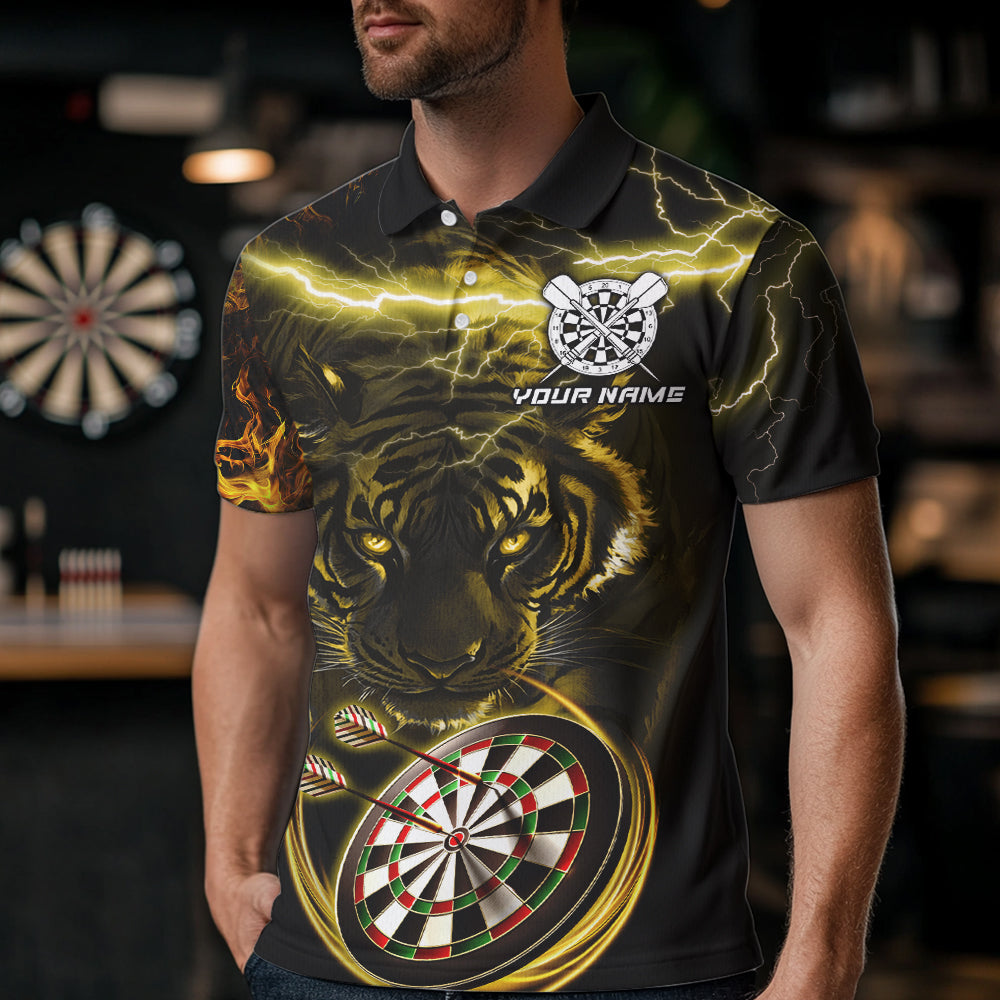 Personalized Yellow Lightning Thunder Storm Tiger Darts Shirts For Men Custom Dart Team Jerseys NQS9465