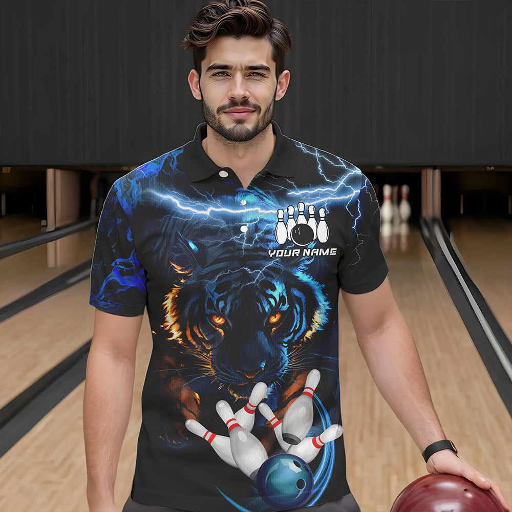 Personalized Blue Lightning Thunder Storm Tiger Bowling Shirts For Men Custom Bowling Team Jerseys NQS9466
