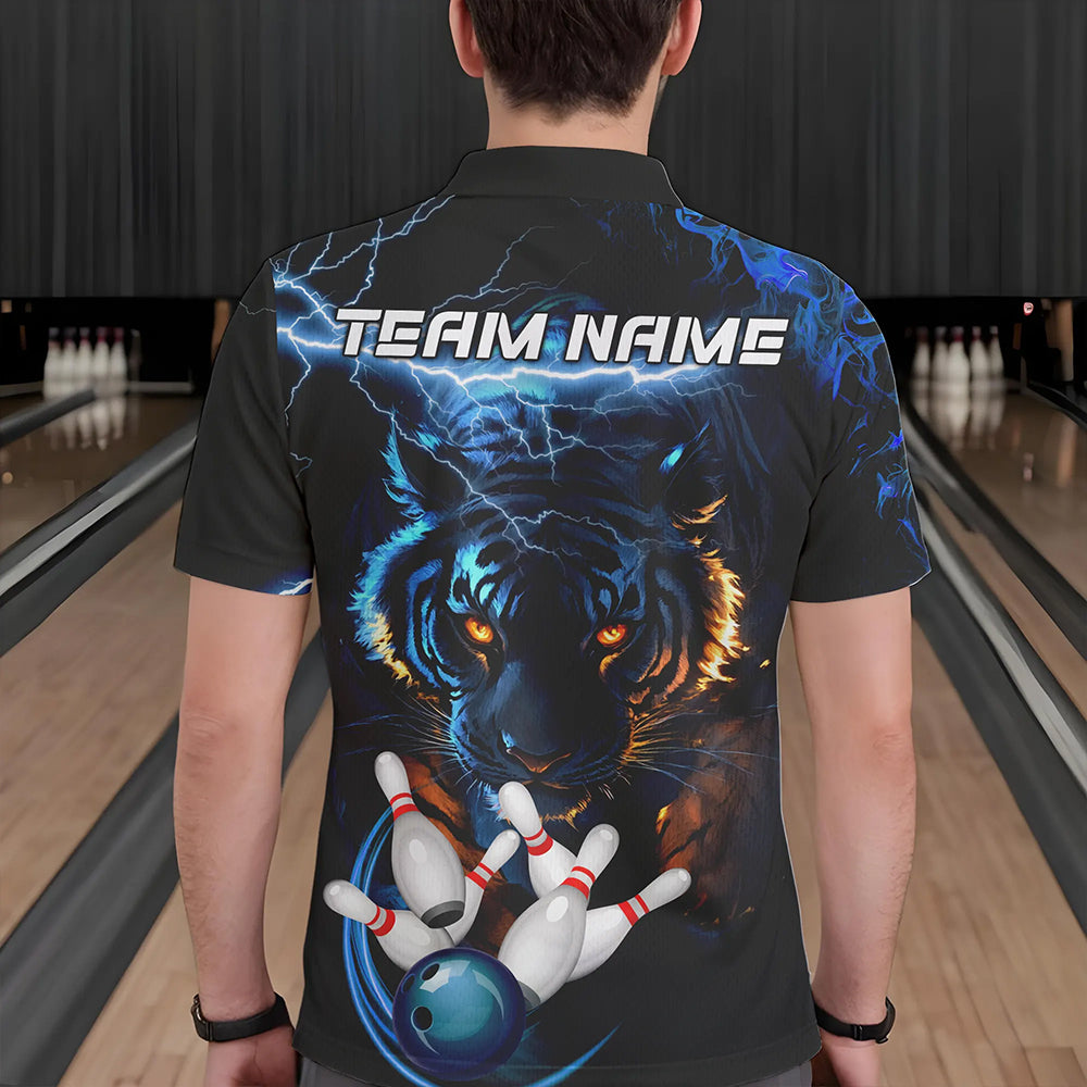 Personalized Blue Lightning Thunder Storm Tiger Bowling Shirts For Men Custom Bowling Team Jerseys NQS9466