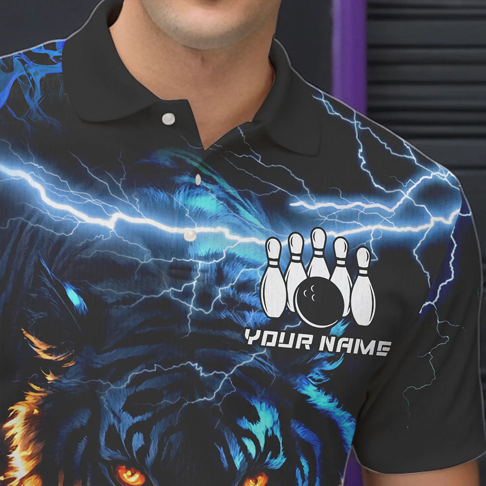 Personalized Blue Lightning Thunder Storm Tiger Bowling Shirts For Men Custom Bowling Team Jerseys NQS9466