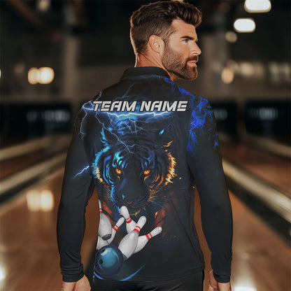 Personalized Blue Lightning Thunder Storm Tiger Bowling Shirts For Men Custom Bowling Team Jerseys NQS9466