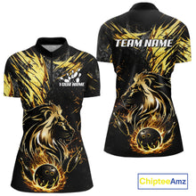 Load image into Gallery viewer, Black and Gold Lion Bowling Polo, 1/4 Zip Shirt for Women Custom Lion Bowling Team jerseys NQS11682
