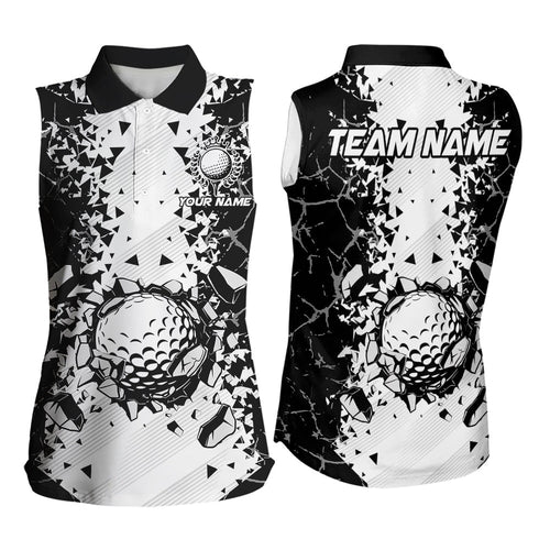Black and White broken Golf ball Women Sleeveless Polo shirt Custom Team golf uniform ladies golf tops NQS9787