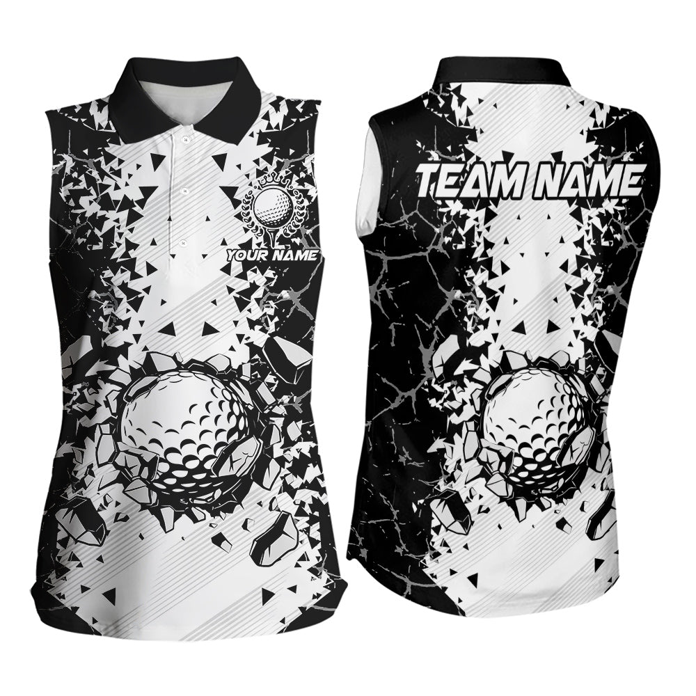 Black and White broken Golf ball Women Sleeveless Polo shirt Custom Team golf uniform ladies golf tops NQS9787