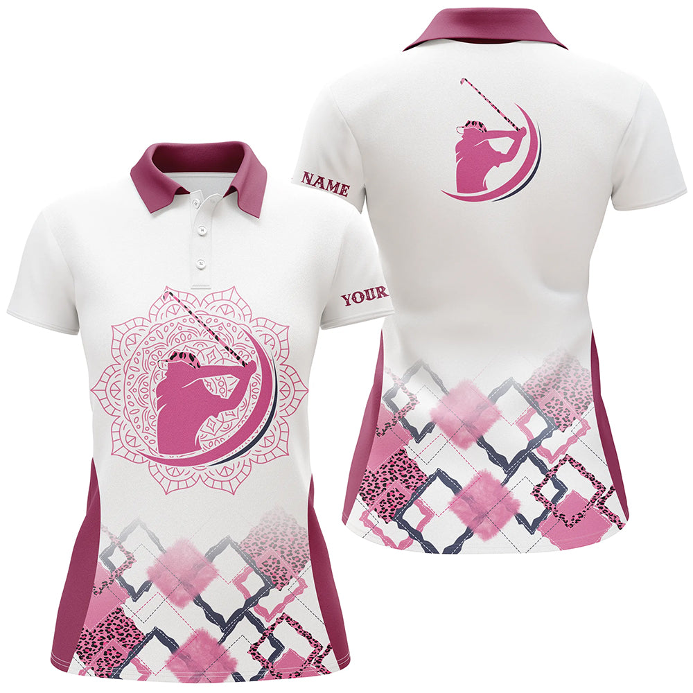 Pink leopard mandala pattern Womens golf polo shirt custom womens golf tops for ladies NQS5590