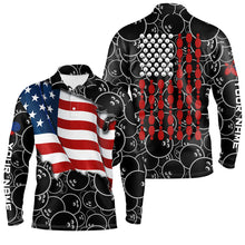 Load image into Gallery viewer, American Flag black camo Bowling Shirt for Men Custom Polo, Quarter Zip shirts, Team Patriots Bowlers NQS7705