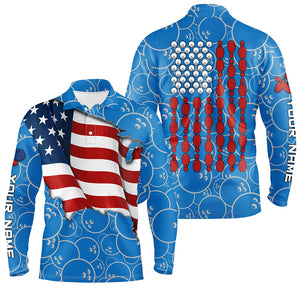 American Flag blue camo Bowling Shirt for Men Custom Polo, Quarter Zip shirts, Team Patriots Bowlers NQS7706