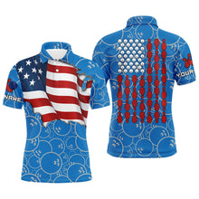 Load image into Gallery viewer, American Flag blue camo Bowling Shirt for Men Custom Polo, Quarter Zip shirts, Team Patriots Bowlers NQS7706