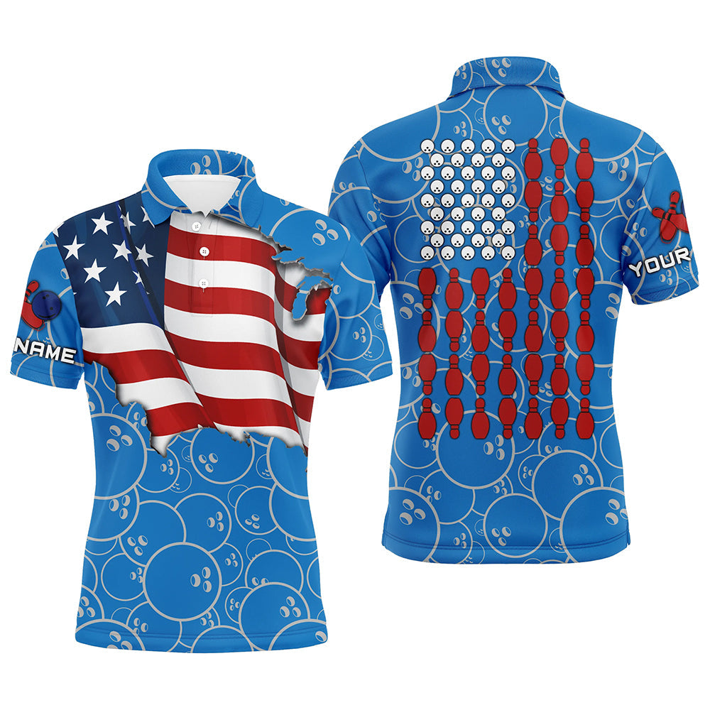 American Flag blue camo Bowling Shirt for Men Custom Polo, Quarter Zip shirts, Team Patriots Bowlers NQS7706