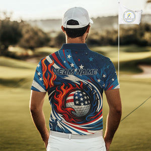 American Flag pattern Flame golf ball Mens Golf polo shirts Custom patriotic Golf Outfit For Mens NQS10038
