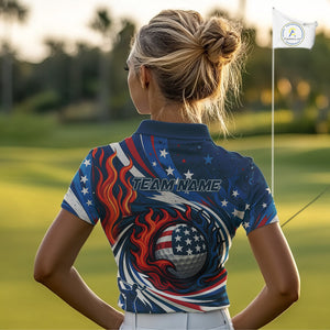 American Flag pattern Flame golf ball Women Golf polo shirts Custom patriotic Golf Outfit For Women NQS10038