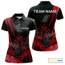 Load image into Gallery viewer, Black and Red Flame Bowling Polo, Quarter Zip Shirts For Women Custom Bowling Outfit Team Jerseys NQS10192
