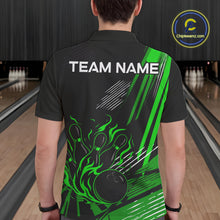 Load image into Gallery viewer, Black and Green Flame Bowling Polo, Quarter Zip Shirts For Men Custom Bowling Outfit Team Jerseys NQS10193