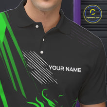 Load image into Gallery viewer, Black and Green Flame Bowling Polo, Quarter Zip Shirts For Men Custom Bowling Outfit Team Jerseys NQS10193