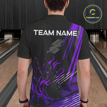Load image into Gallery viewer, Black and Purple Flame Bowling Polo, Quarter Zip Shirts For Men Custom Bowling Outfit Team Jerseys NQS10194
