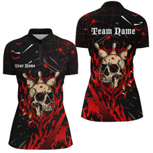 Load image into Gallery viewer, Black and Red Flame Bowling Skull Custom Halloween bowling Shirts for Women,Team Bowling jerseys NQS8155