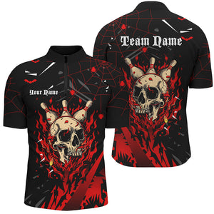 Black and Red Flame Bowling Skull Custom Halloween bowling Shirts for Men,Team Bowling jerseys NQS8155