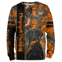 Load image into Gallery viewer, Pheasant Hunting with dog Labrador Retriever orange camo Custom name 3D All over print hunting shirt NQS2270