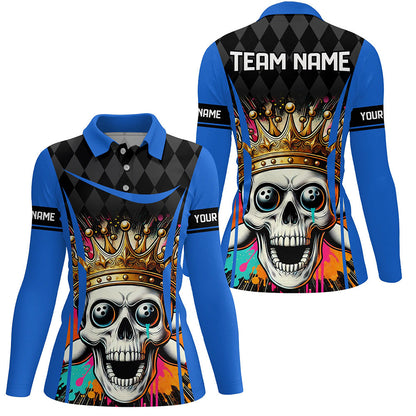 Black argyle pattern colorful Skull Custom Bowling Shirt for Women Personalized Bowling Team Jerseys NQS8380