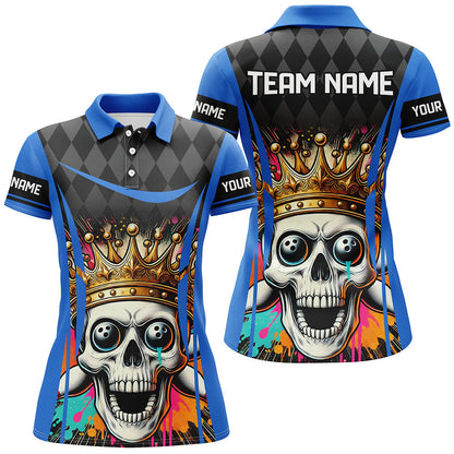 Black argyle pattern colorful Skull Custom Bowling Shirt for Women Personalized Bowling Team Jerseys NQS8380