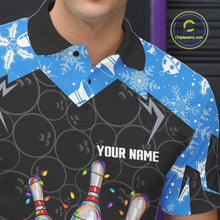 Load image into Gallery viewer, Black Camo Blue Christmas Bowling shirts for men Custom Team bowling jerseys gift for bowlers NQS10966