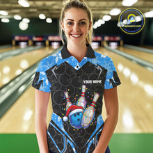 Load image into Gallery viewer, Black Camo Blue Christmas Bowling shirts for Women Custom Team bowling jerseys gift for bowlers NQS10966