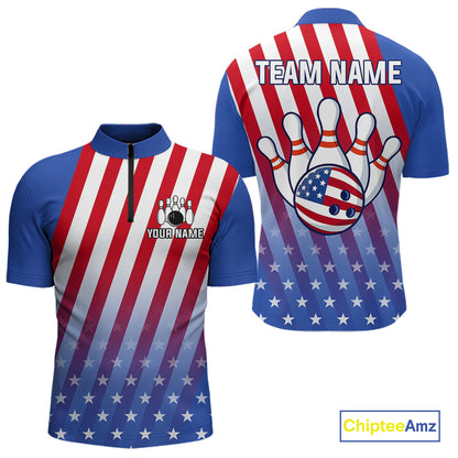 Red, White and Blue US Flag Bowling Shirts for Women Custom Patriotic Bowling Team Jerseys NQS11148