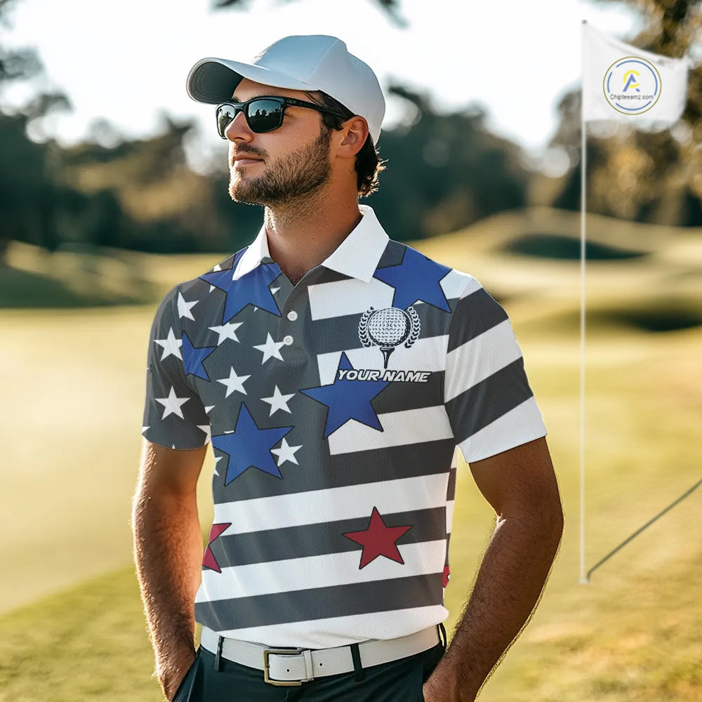 Gray and White American Flag Eagle Golf Polo shirt for Men Custom patriotic team golf outfit for men NQS9798